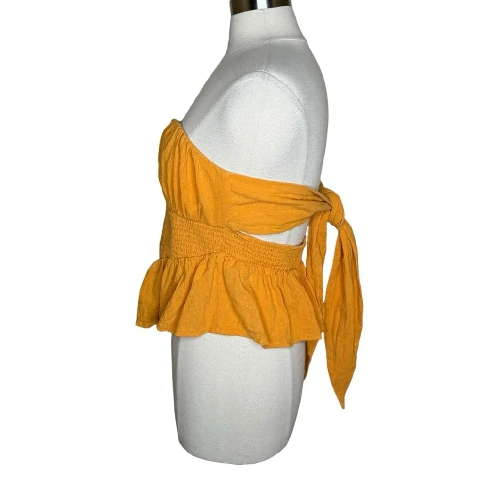 Free People Orange Strapless Smocked Peplum Tie Back Top Women's‎ Boho